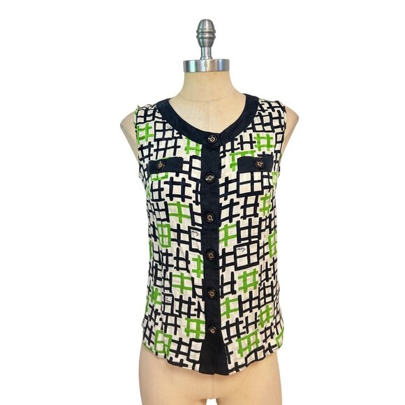 Milly Sleeveless Button Front Printed Top size 2 - Picture 1 of 5